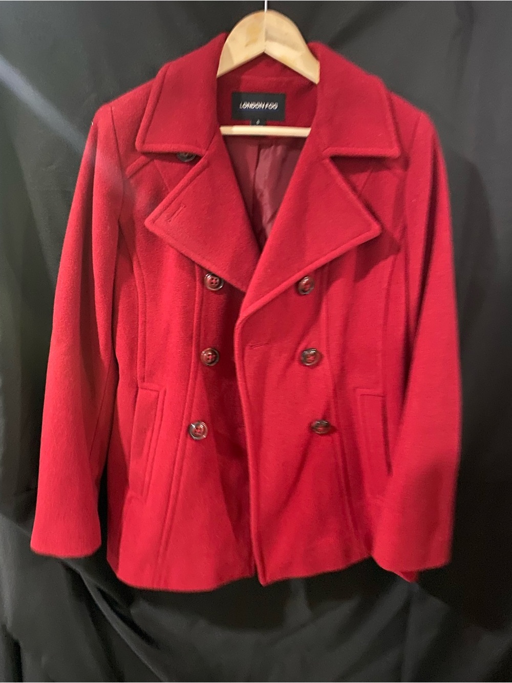 London Fog Bright Red Double-Breasted Peacoat